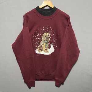 Vintage Endless Designs Sweatshirt Mens Large Red Dog Snowman Christmas 1999 90s